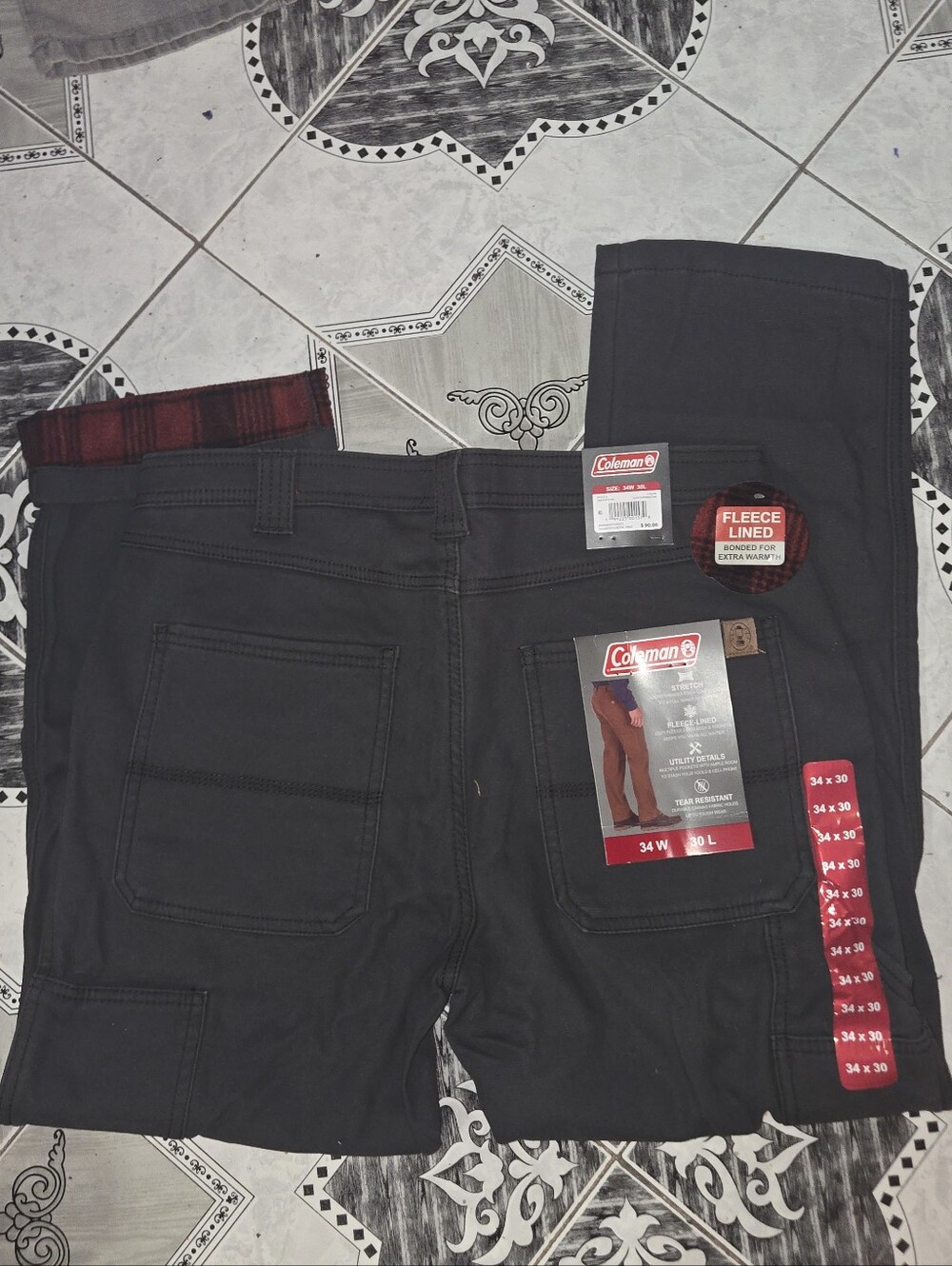 Coleman's Fleece Lined Stretch Mens Utilty Pants 34x30 NWT
